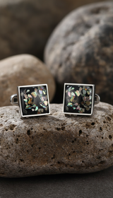 Obsidian Aurora Abalone Square Cufflinks – Silver-Tone Stainless Steel