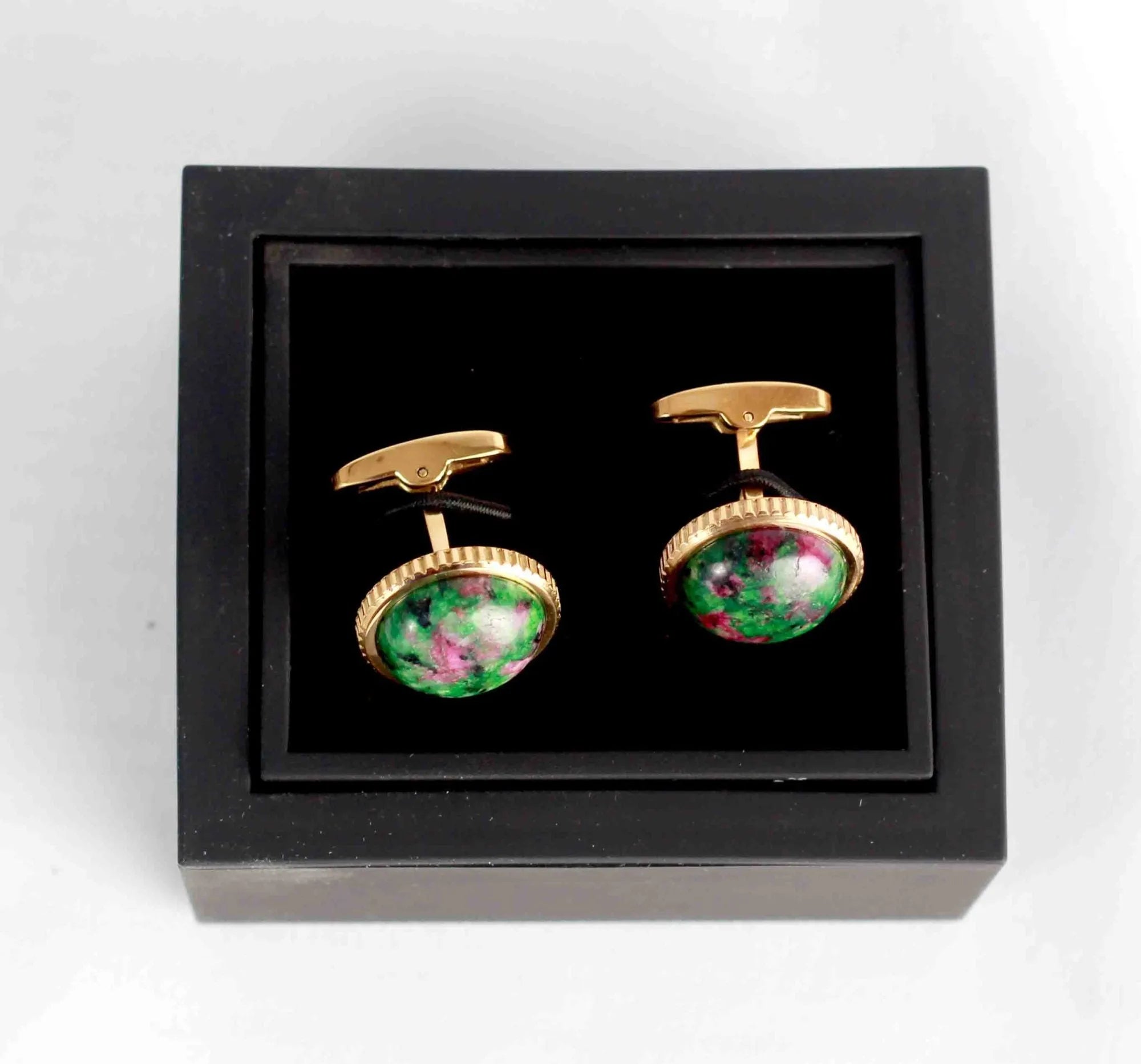 Boutons de manchette en jaspe plaqué or 18 carats