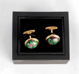 Boutons de manchette en jaspe plaqué or 18 carats