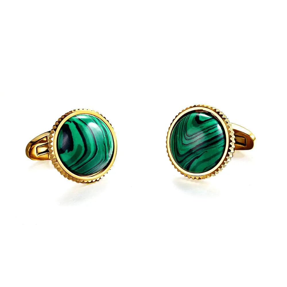 Boutons de manchette en malachite plaqués or 18 carats