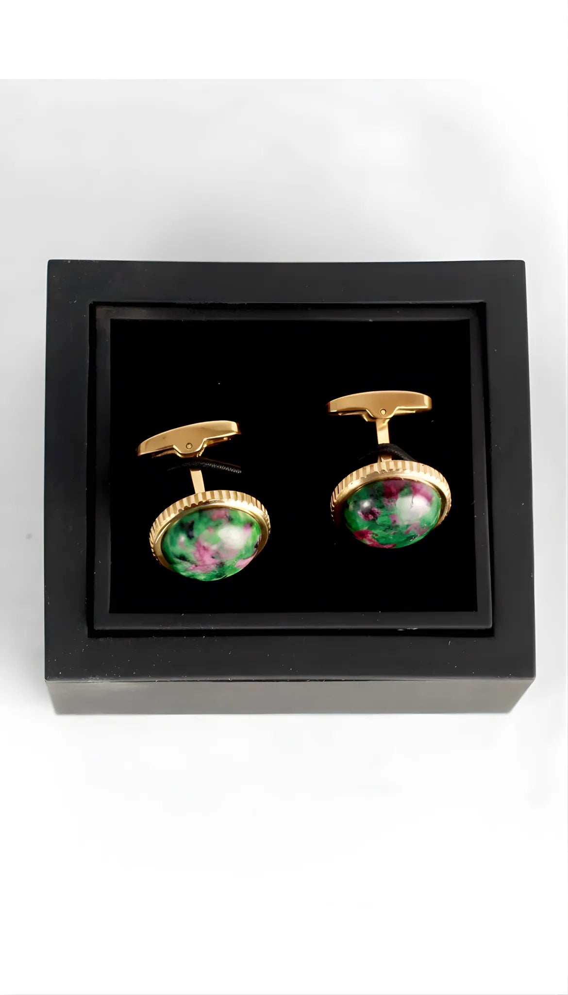 Boutons de manchette en jaspe plaqué or 18 carats