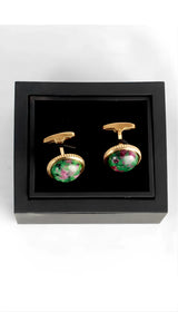 Boutons de manchette en jaspe plaqué or 18 carats