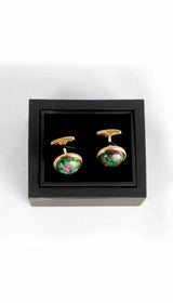 Boutons de manchette en jaspe plaqué or 18 carats
