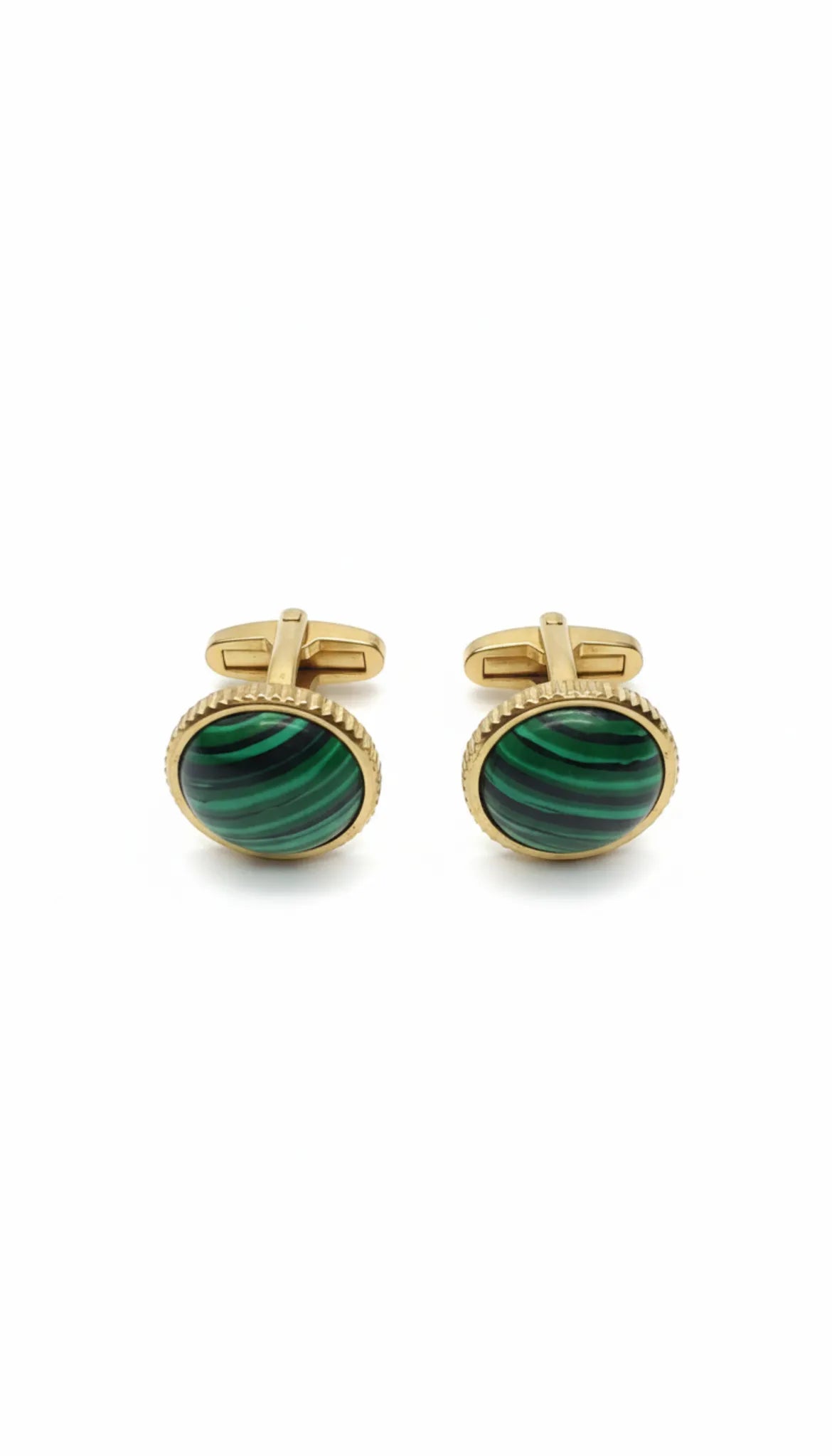 Boutons de manchette en malachite plaqués or 18 carats