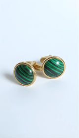 Boutons de manchette en malachite plaqués or 18 carats